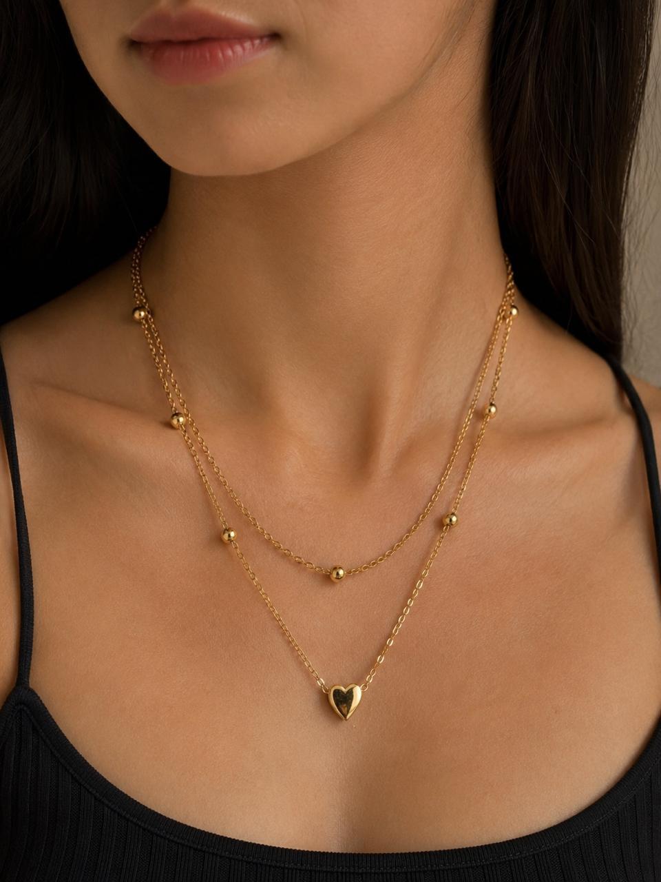 Love Heart Necklace Double chain