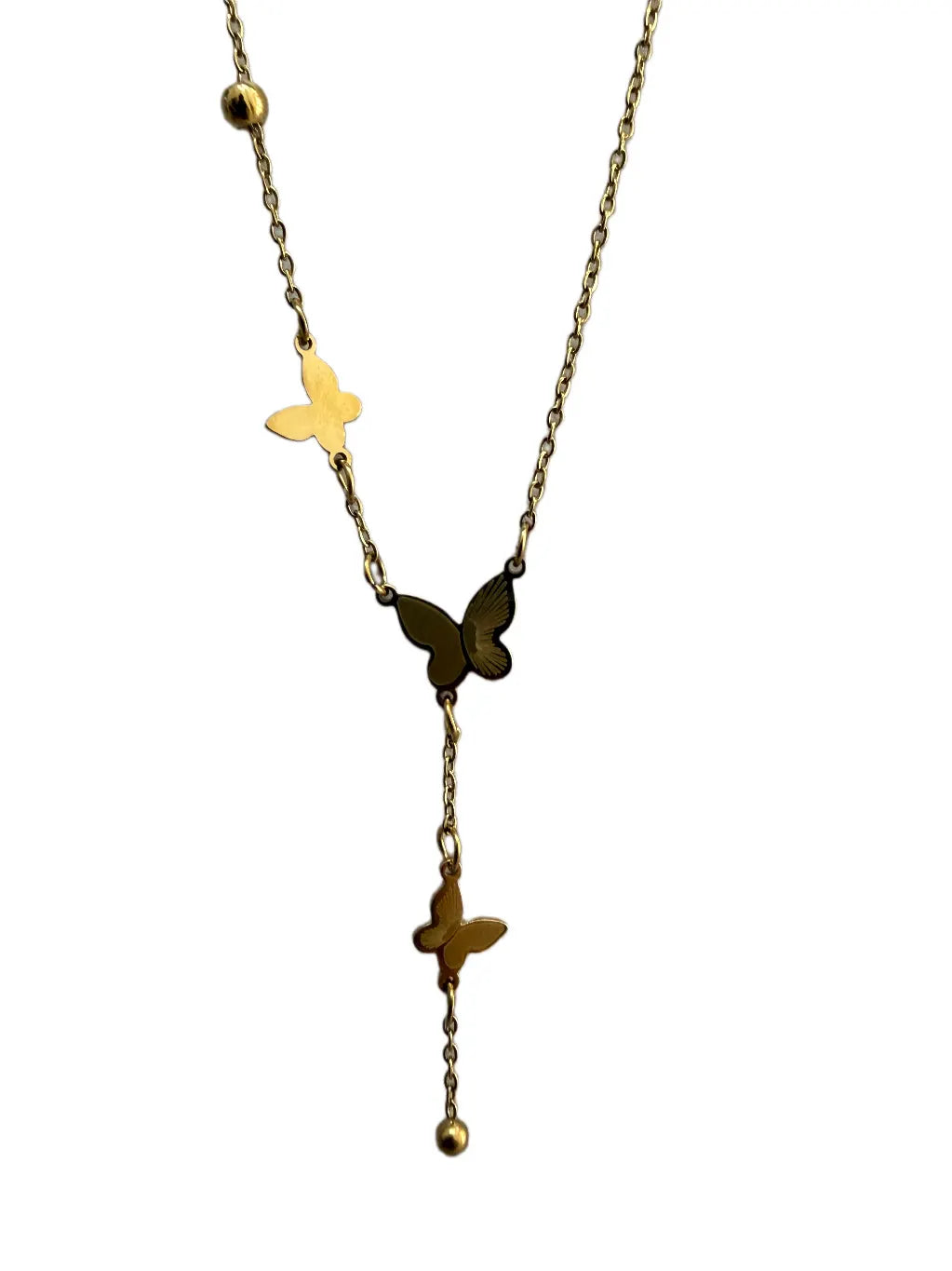 Gold necklace with butterfly pendants